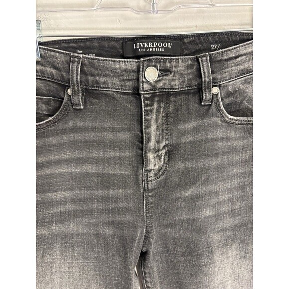 LIVERPOOL Los Angeles The Crop Flare Jeans Women 27/4 Black Stretch Dark Denim - Picture 2 of 15